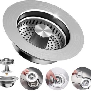 3-in-1 stainless steel kitchen sink drain strainer with pop-up stopper