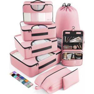 Travel packing cubes and luggage organizer set