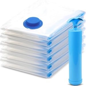 Reusable vacuum storage bags with hand pump
