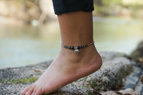 Boho Elephant Anklet – Black & Silver