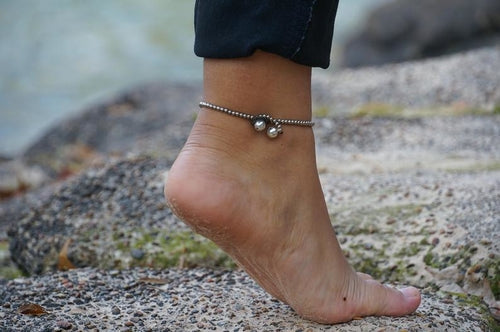 Boho Elephant Anklet – Black & Silver