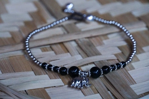 Boho Elephant Anklet – Black & Silver